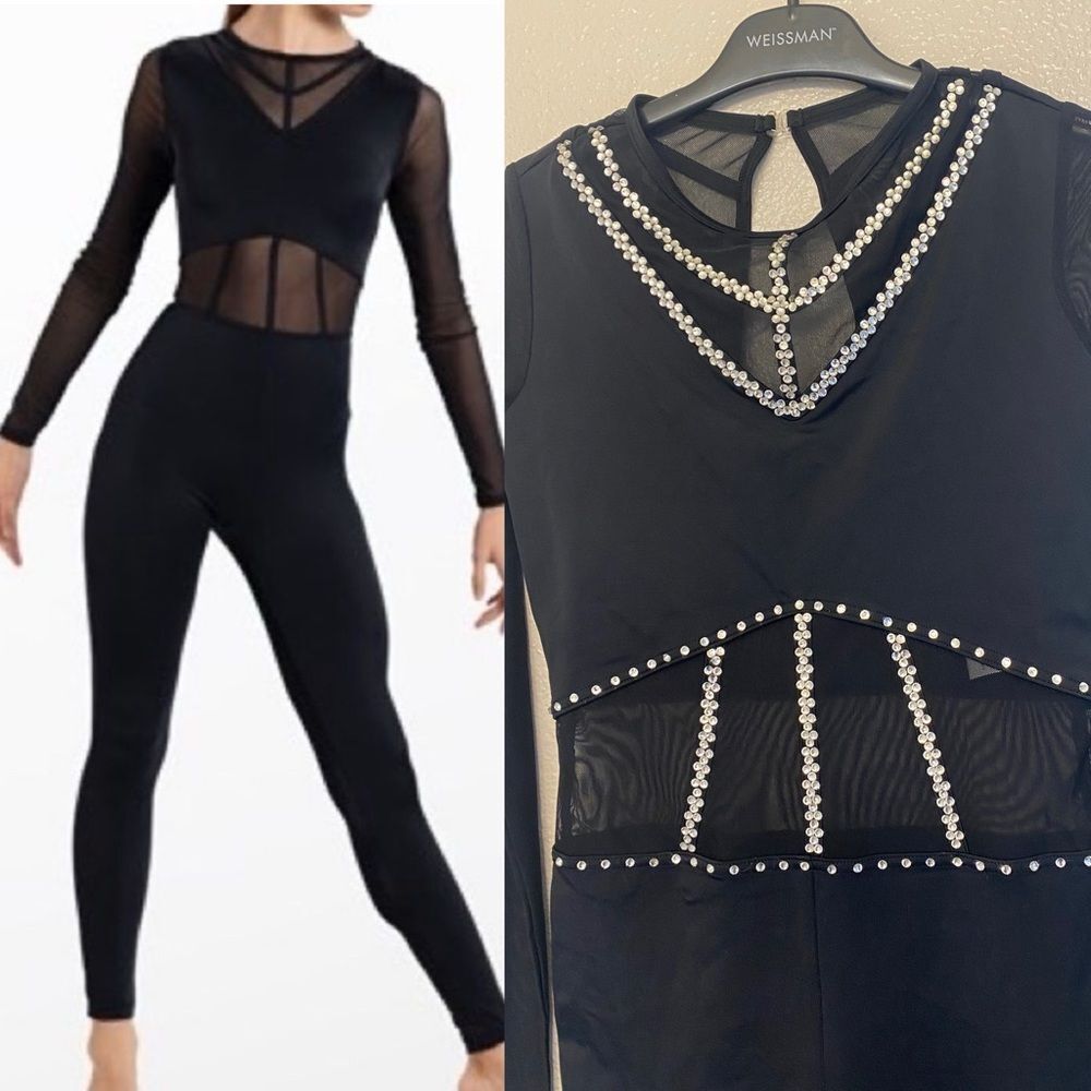 WEISSMAN Dance Costume black unitard jumpsuit romper Ending 14017 SA-Small adult
